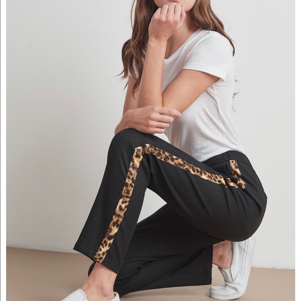 Velvet black pants w/leopard stripes